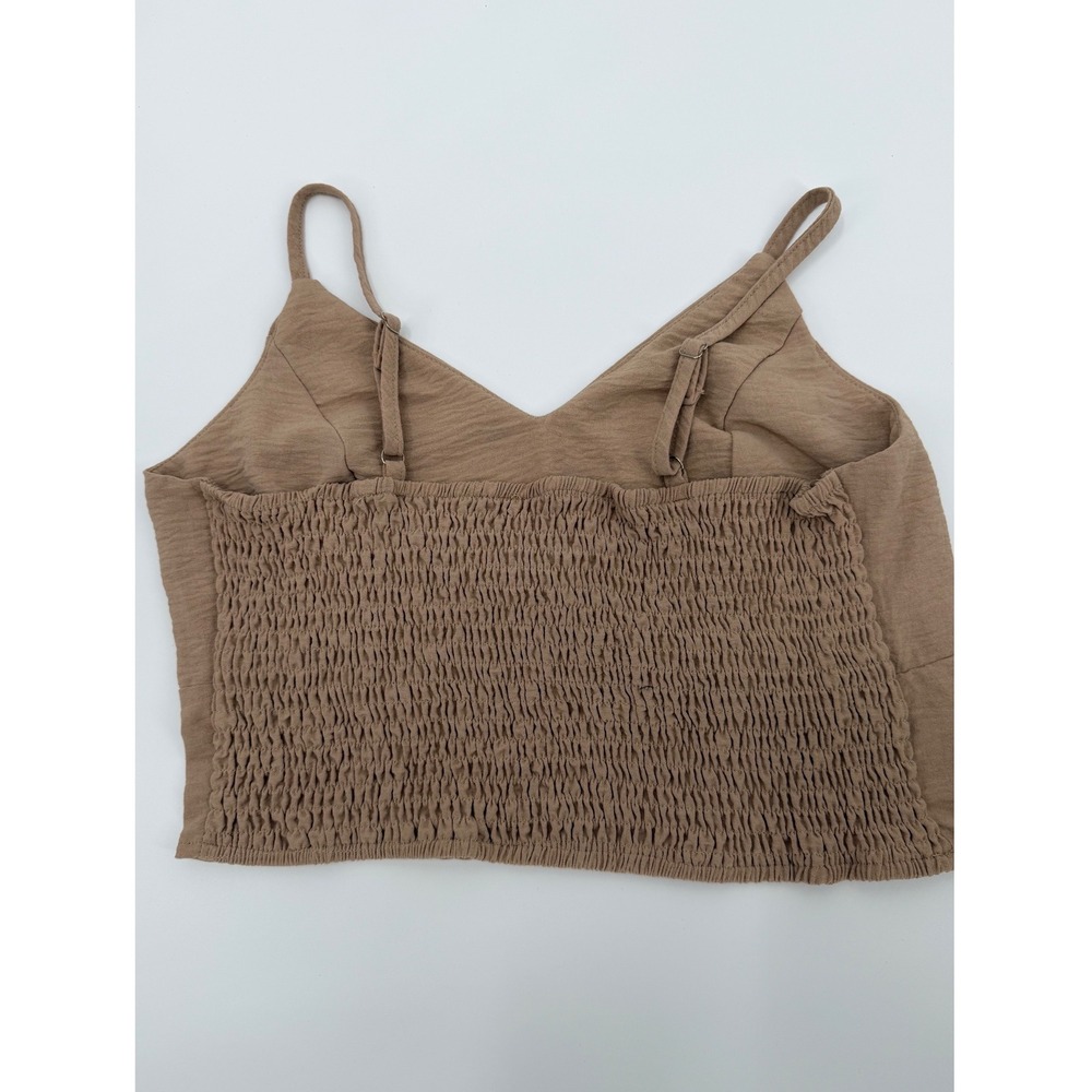 Tan Smocked Back Cropped Cami Top V-Neck Adjustable Straps Size L - Picture 3 of 6